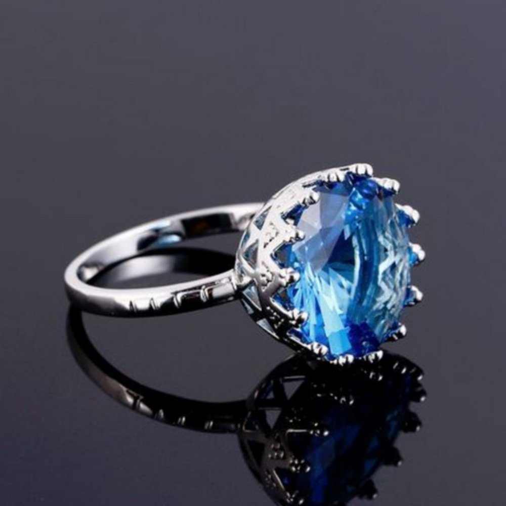 Blue Zirconia Crystal 925 Silver Ring